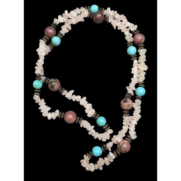 Vintage Handmade Rose Quartz Turquoise And Agate Beaded Necklace - Picture 1 of 4